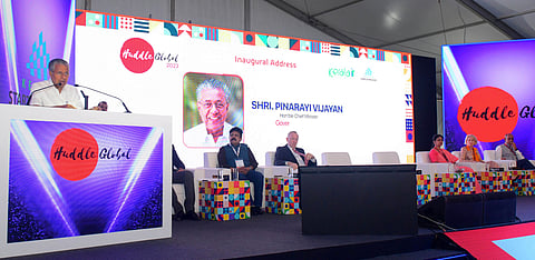 Kerala CM Pinarayi Vijayan speaking at the Huddle Global conclave