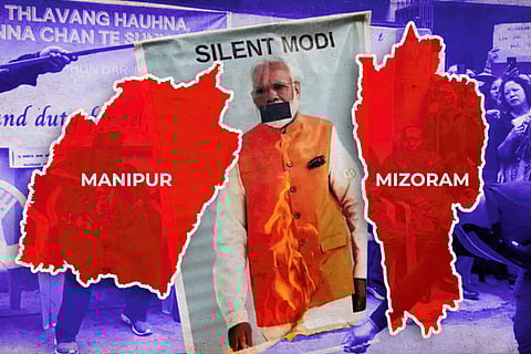 A poster at a protest about the Manipur conflict in Mizoram.