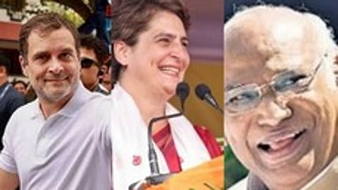 Rahul Gandhi, Priyanka Gandhi Vadra and Mallikarjun Kharge