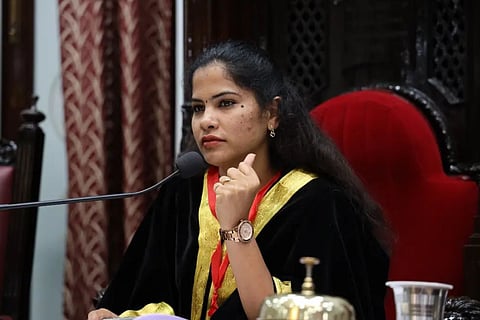 Mayor of Greater Chennai Corporation, Priya Rajan, at a Council meeting in Ripon building.