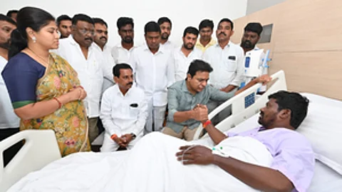 BRS leader KT Rama Rao visiting Guvvala Balaraju