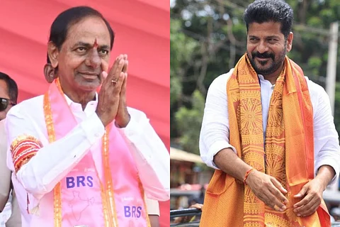 K Chandrasekhar Rao (left) and Revanth Reddy