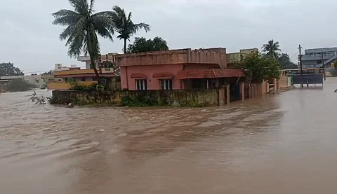 An inaundated house as a result of severe rainfall in Nellore, Andhra Pradesh