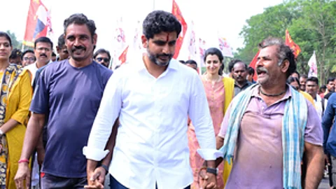 Lokesh during his ongoing Yuva Galam Padayatra