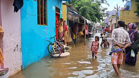 A flooded lane in Kayalpattinam