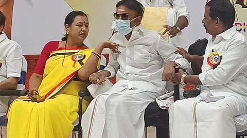 Vijayakanth and Premalatha Vijayakanth at DMDK's 18th general council meeting