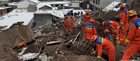 Rescue teams are faced with the added obstacle of icy roads amid extreme cold temperatures