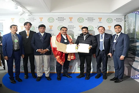 Adani Group chairman Gautam Adani with Telangana CM Revanth Reddy at WEF, Davos.