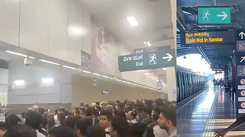 Passengers waiting at a metro station in Bengaluru