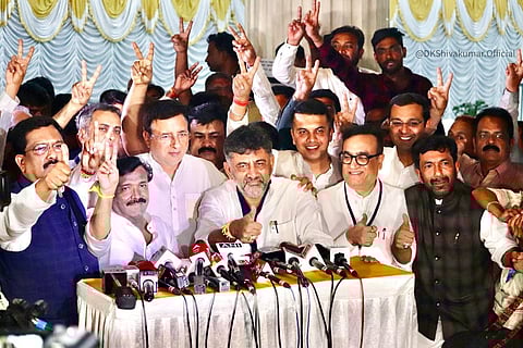 DK Shivakumar with Ajay Maken, Syed Nasir Hussain, and GC Chandrashekar