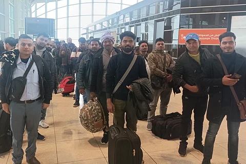 Indians stuck in Jordan arriving at the Delhi airport.
