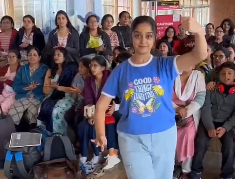 A student of Raghuleela School of Music dancing at Bengaluru Airport