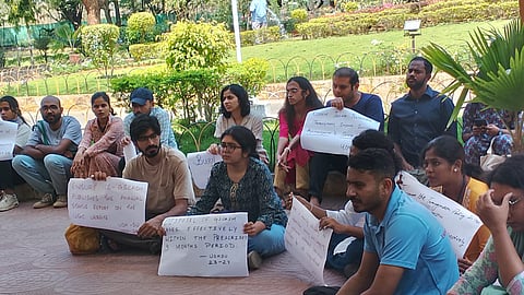 Hyderabad University students staging the protest.