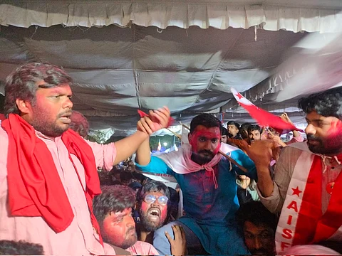 Newly-elected JNUSU president Dhananjay participating in the celebrations
