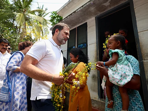 Rahul Gandhi during his visit to tribal settlements in Wayanad