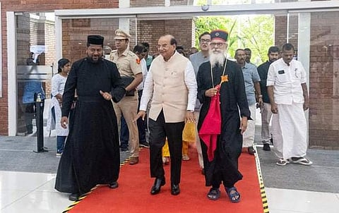 Vinai Kumar Saxena at a meeting with Believers church leaders.