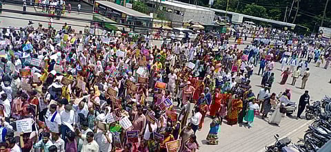 Thousands gather in Hassan seeking arrest of Prajwal Revanna