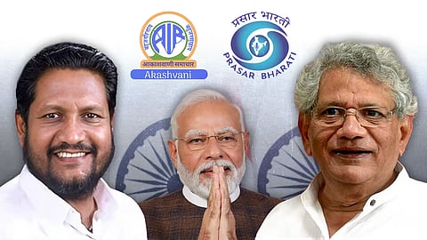 Pictures of Sitaram Yechury, G Devarajan and Narendra Modi