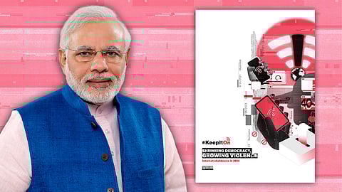 Modi with an image of the report by Access Now and #KeepItOn coalition.