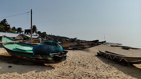 Fishing boats at sea shore in D Matshyalesham village