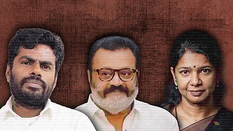 Left to right: Annamalai, Suresh Gopi, Kanimozhi