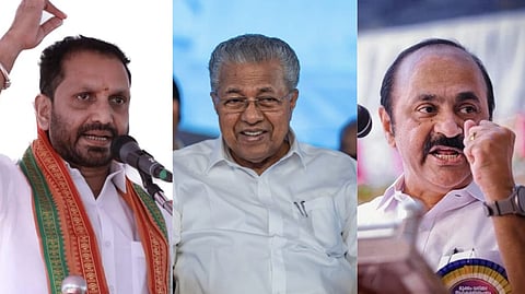 K Surendran, Pinarayi Vijayan and VD Satheesan