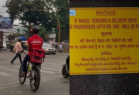 An apartment in Hyderabad posted notice prohibiting domestic workers and gig workers from using lifts