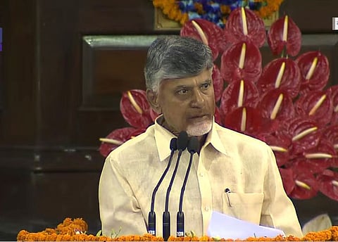 TDP chief Chandrababu Naidu at the NDA's June 7 meeting in Parliament.