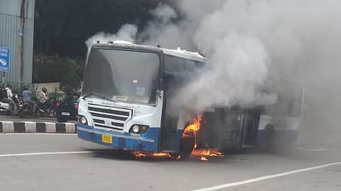 The bus on fire