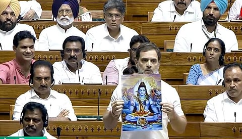 Rahul Gandhi showing a picture of the Hindu deity Shiva in Parliament