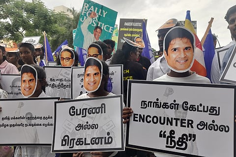Participants at the 'Rally for Justice' for K Armstrong's murder in Chennai