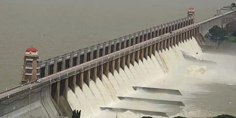 A view of Tungabhadra dam as water was let out from all 33 gates on Sunday (August 11). Photo: By special arrangement