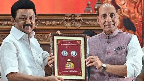 Defence Minister Rajnath Singh releases commemorative coin for M Karunanidhi