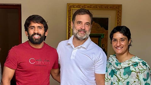 Vinesh Phogat and Bajrang Punia meet Rahul Gandhi amid Haryana poll speculations