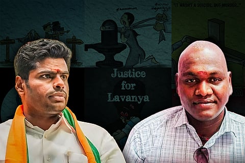 TN BJP president K Annamalai (left) and Muthuvel, VHP Ariyalur district secretary