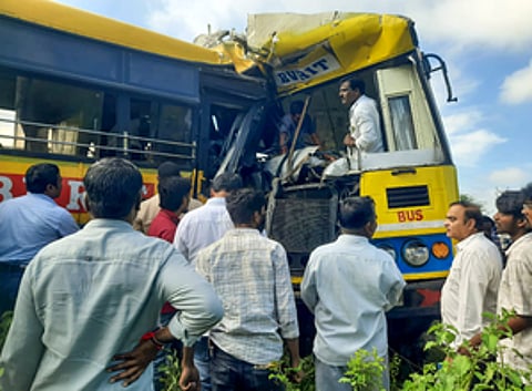 One killed, 20 injured in collision between two college buses in Telangana