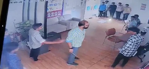 Screengrab from CCTV footage of Jalaludeen assaulting students