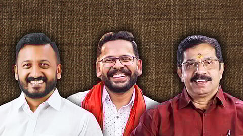 (from left) Rahul Mamkootathil, P Sarin, and C Krishnakumar