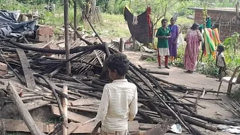 Remains of the makeshift huts demolished by the forest department.