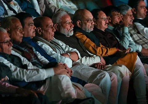 PM Narendra Modi and Home Minister Amit Shah with Union ministers and NDA MPs at the screening