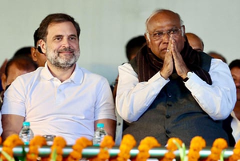 Leader of Opposition in Lok Sabha Rahul Gandhi and Congress President Mallikarjun Kharge