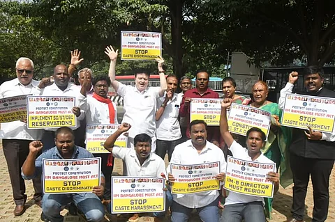 Protestors from All India OBC Students Association (AIOBCSA), the Dr BR Ambedkar Association of Engineers (BANAE), and the OBC Federation of India
