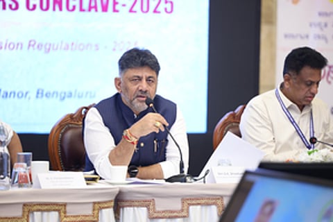 Karnataka Deputy CM DK Shivakumar speaking at a conclave of higher education ministers from six states including Karnataka.