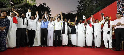 DMK and allies rally against Union government over education funds