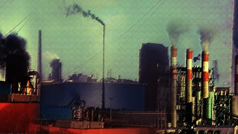 Smoke coming out of industries' chimneys otherwise known as stacks.