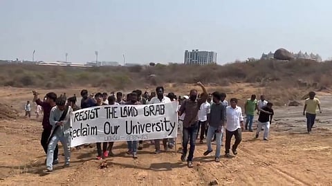 University of Hyderabad students protest govt auction of 400 acres biodiverse land