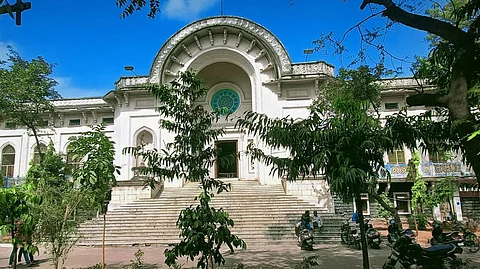 A picture of the State Central Library building in Afzal Gunj, Hyderabad
