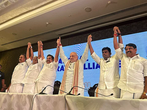 AIDMK and BJP leaders after the alliance announcement
