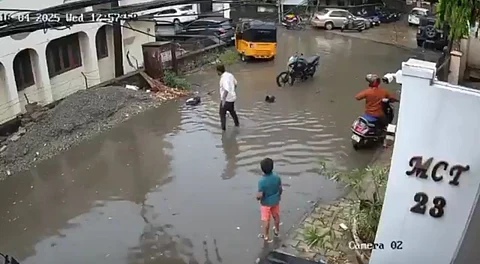 CCTV visuals show Kannan Thamizhselvan (in the white shirt) rushing towards an unconscious Jaden at Muthumari Amman Koil Street in Chennai’s Arumbakkam area.