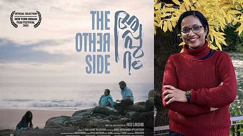 Image featuring the poster of the movie Appuram on the left side and Indu Lakshmi on the right side.